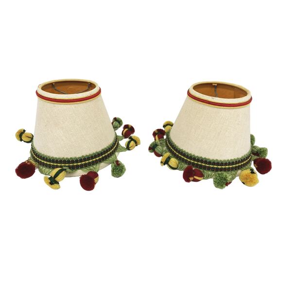 Set of Two Embroidered Drum Lampshade with Tassel Fringe Decorative Lampshade - Picture 1 of 6